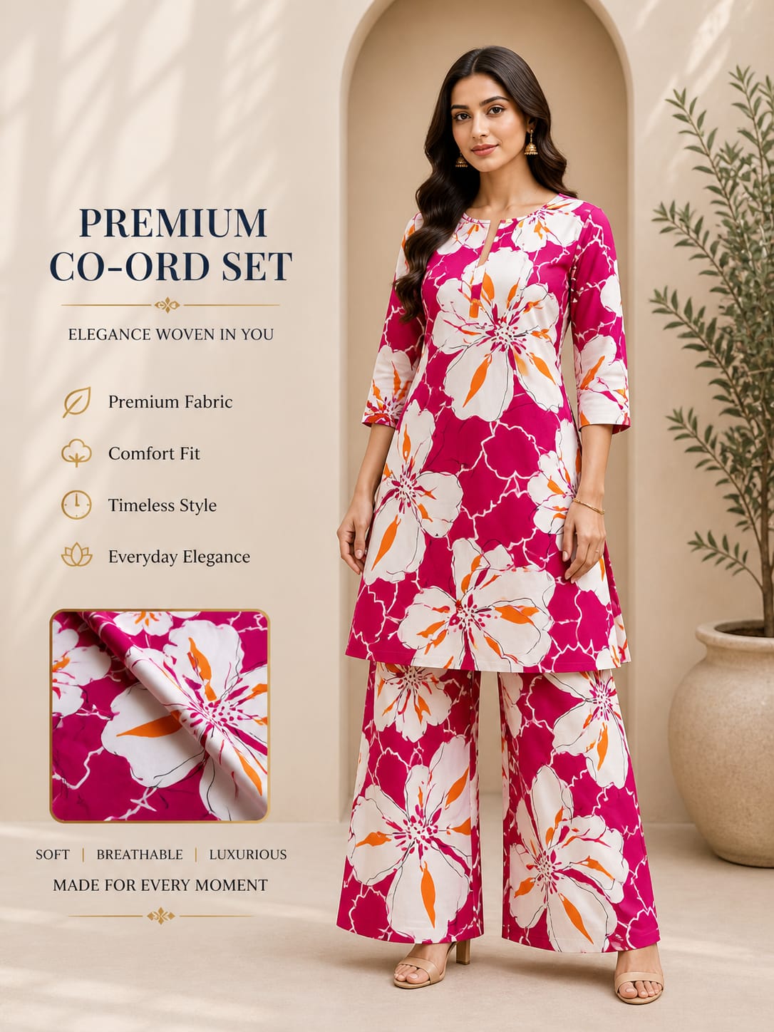 Premium Printed Co-Ord Set for Women | Elegant A-Line Kurta with Palazzo Pants | Soft Breathable Fabric