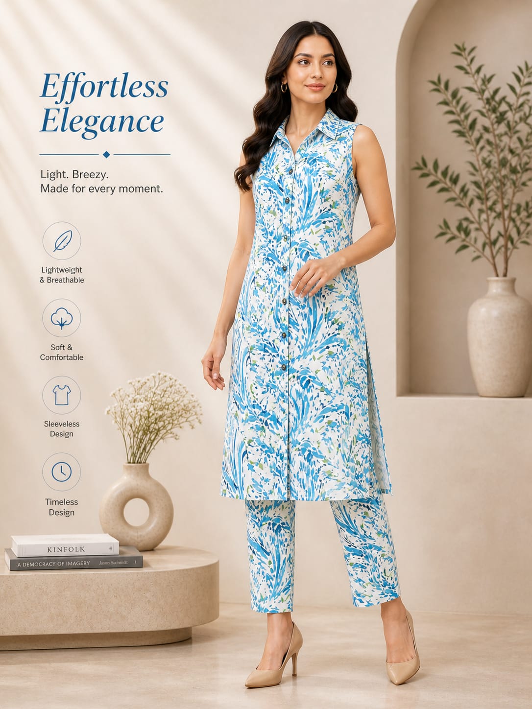 Floral Sleeveless Kurti Set for Women | Summer Casual Ethnic Wear | Lightweight & Comfortable | ₹649 Offer