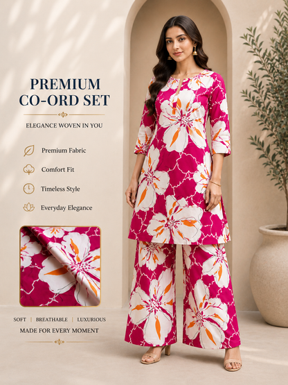 Women's Premium Floral Co-Ord Set – Pink & White Luxe Collection