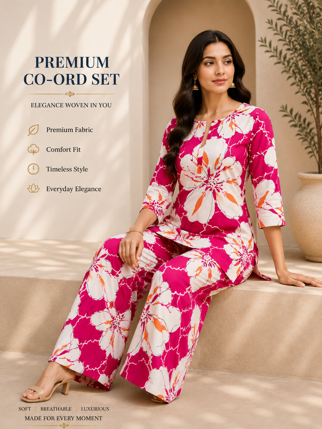 Women's Premium Floral Co-Ord Set – Pink & White Luxe Collection
