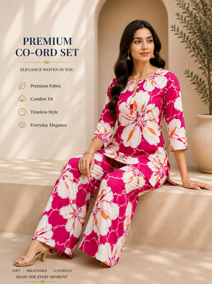 Women's Premium Floral Co-Ord Set – Pink & White Luxe Collection