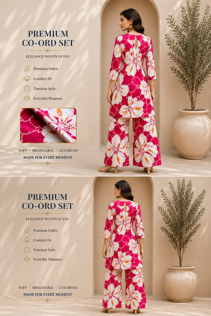 Women's Premium Floral Co-Ord Set – Pink & White Luxe Collection