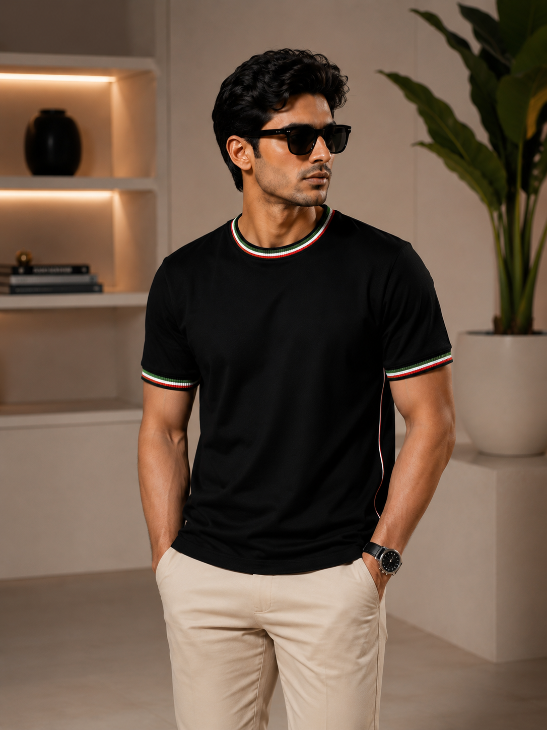 ZAYDANS Premium Black Contrast Rib T-Shirt
