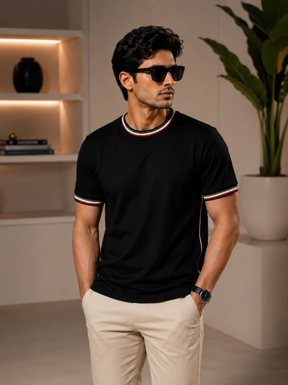 ZAYDANS Premium Black Contrast Rib T-Shirt