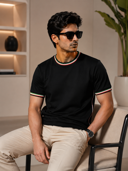 ZAYDANS Premium Black Contrast Rib T-Shirt
