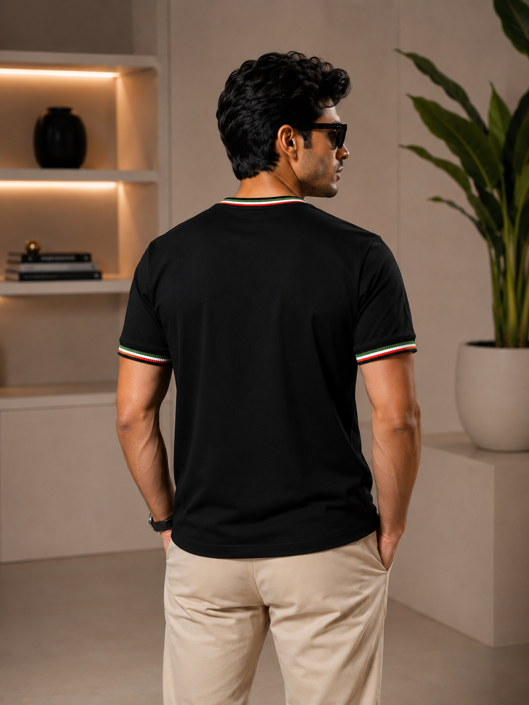 ZAYDANS Premium Black Contrast Rib T-Shirt