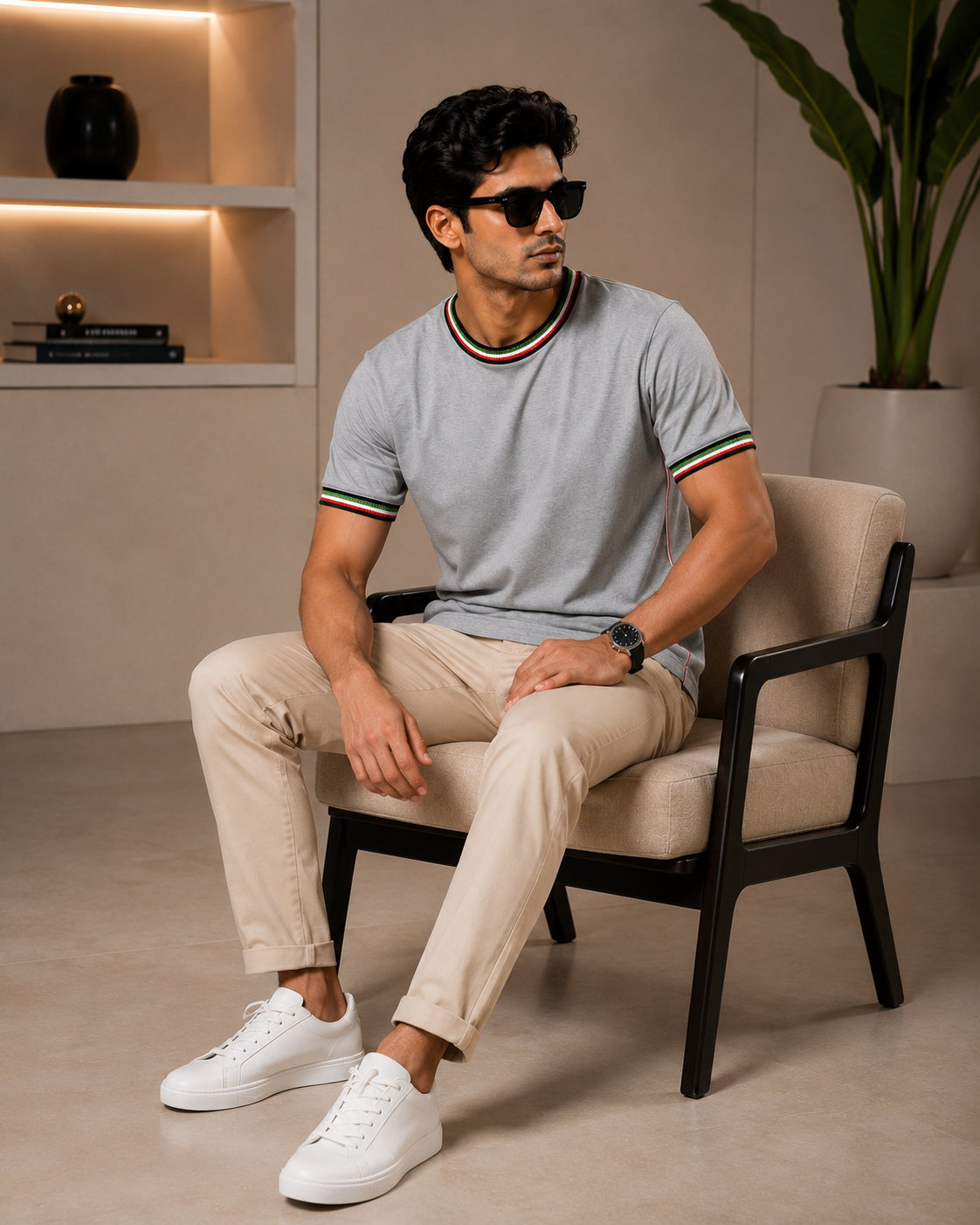 Premium Grey Contrast Rib T-Shirt | ZAYDANS