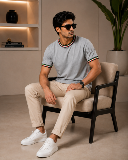 Premium Grey Contrast Rib T-Shirt | ZAYDANS