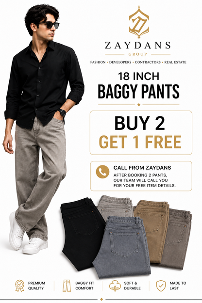 ZAYDANS Premium 18-Inch Baggy Pants – Relaxed Fit | Buy 2 Get 1 Free