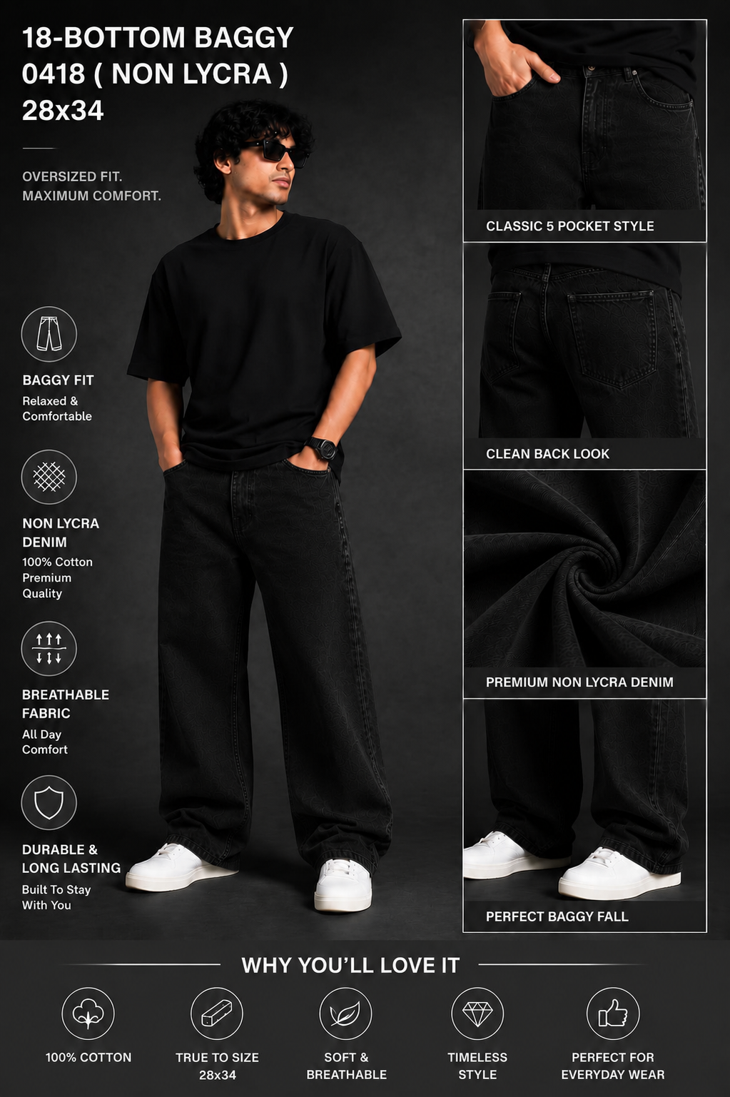 Premium  Baggy Jeans – Non Lycra Denim | Oversized Fit