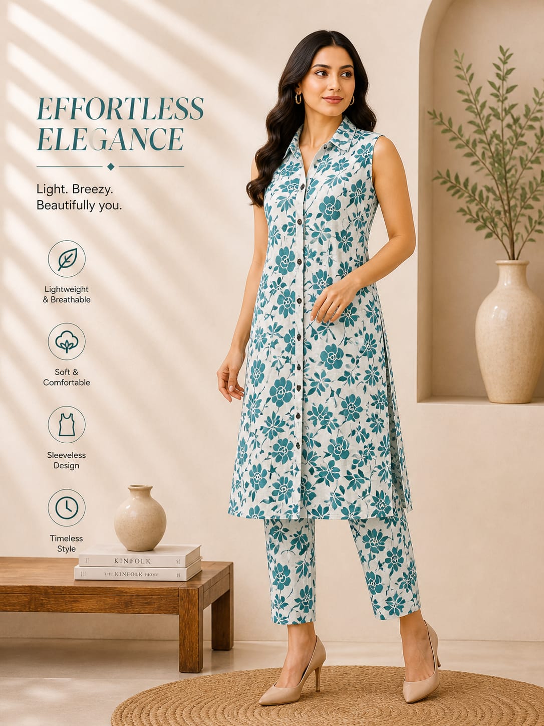 Floral Sleeveless Kurti Set for Women | Summer Casual Ethnic Wear | Lightweight & Comfortable | ₹649 Offer