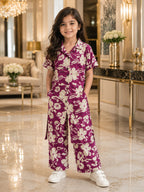 Girls Floral Co-Ord Set – Premium Knee Length Shirt & Wide Leg Pants
