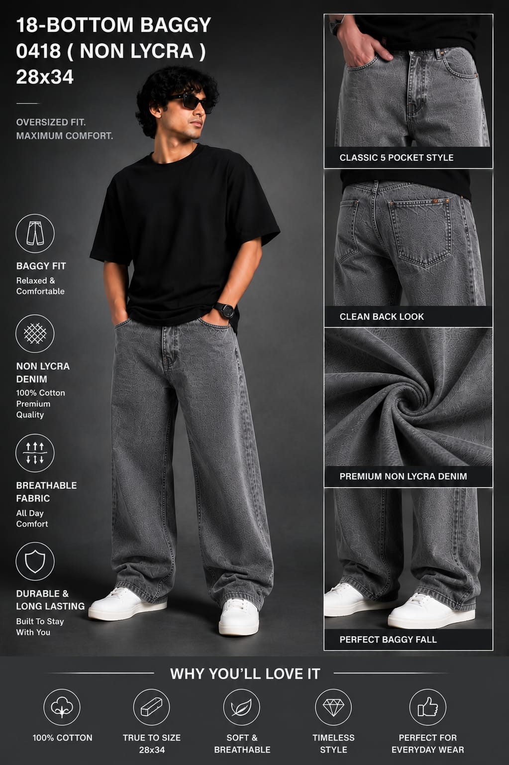 Premium  Baggy Jeans – Non Lycra Denim | Oversized Fit
