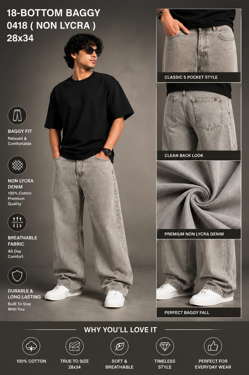 Premium  Baggy Jeans – Non Lycra Denim | Oversized Fit