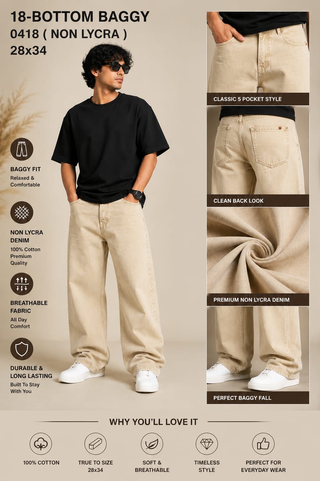 Premium  Baggy Jeans – Non Lycra Denim | Oversized Fit