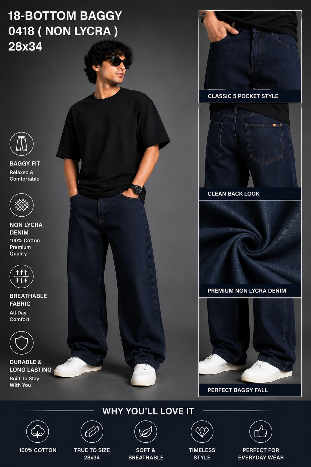 Premium  Baggy Jeans – Non Lycra Denim | Oversized Fit