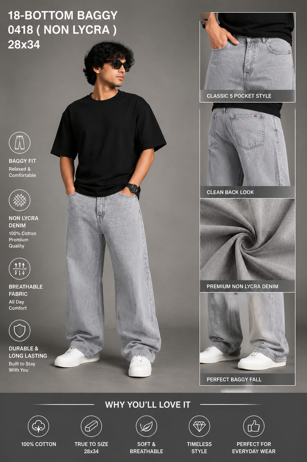 Premium  Baggy Jeans – Non Lycra Denim | Oversized Fit